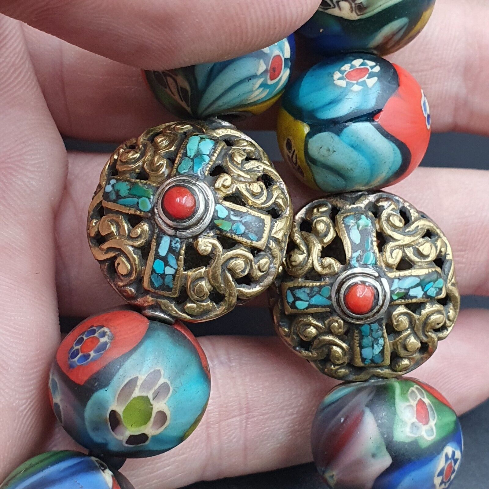 Beautiful Old Tibetan Trade Jewelry With Coral & Turquoise Necklace