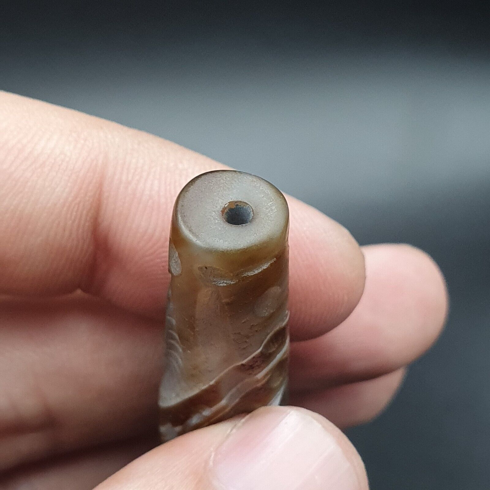 Hunting Hunt Antique Ancient Indo Tibetan Carving Agate Eyes stone Bead Amulet