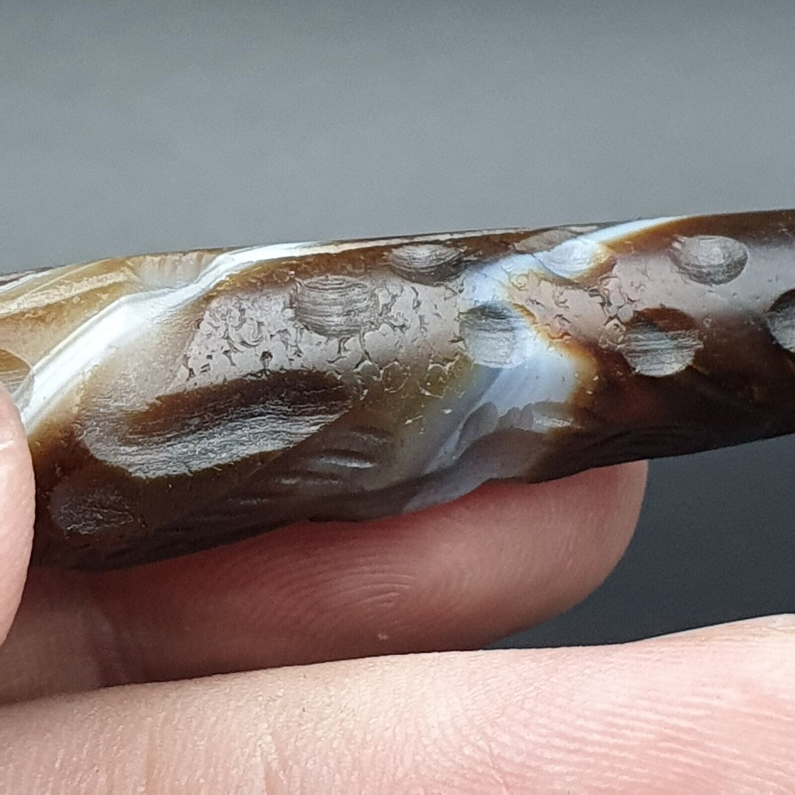 Hunting Hunt Antique Ancient Indo Tibetan Carving Agate Eyes stone Bead Amulet