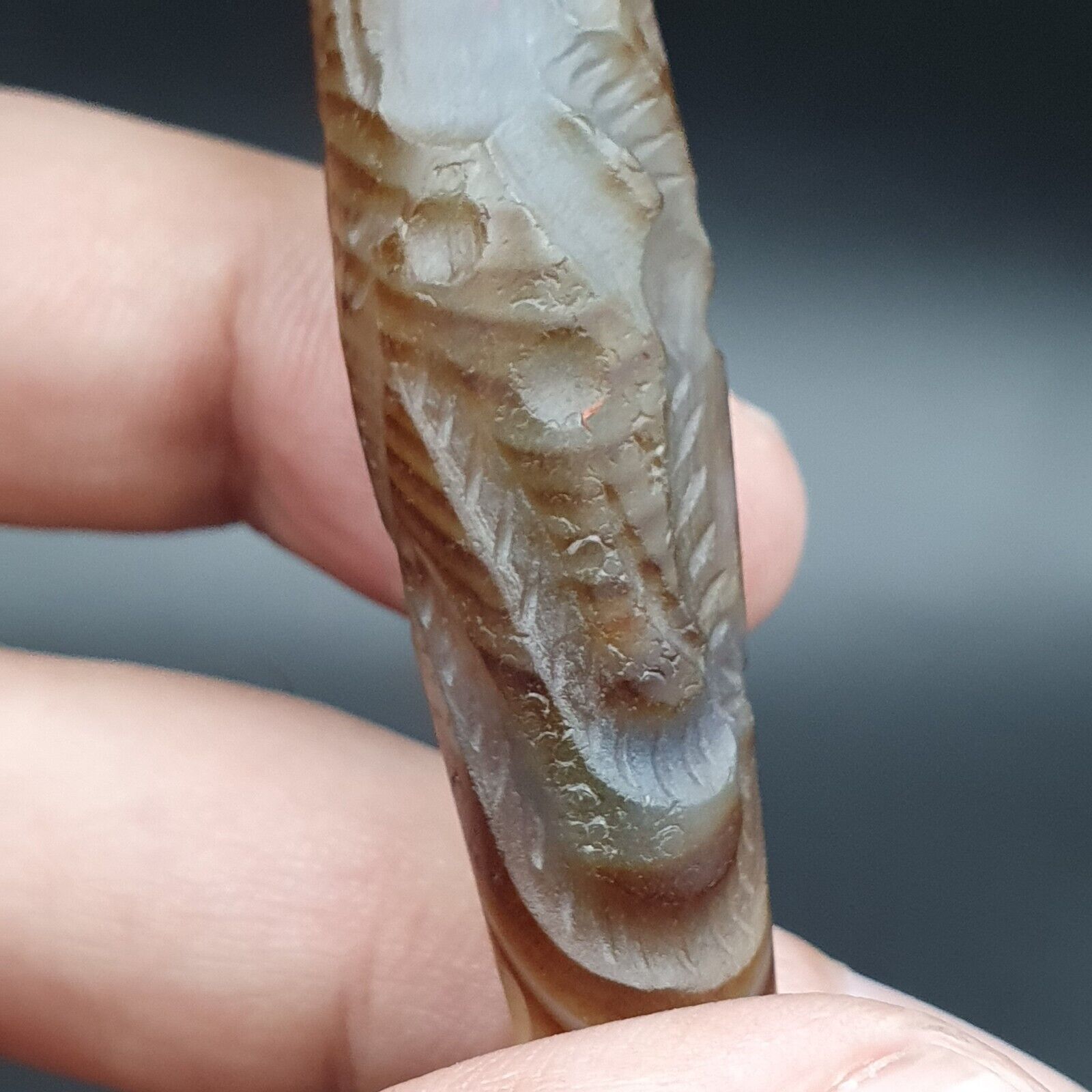 Rare Animals Antique Ancient Indo Tibetan Carving Agate Bead Amulet