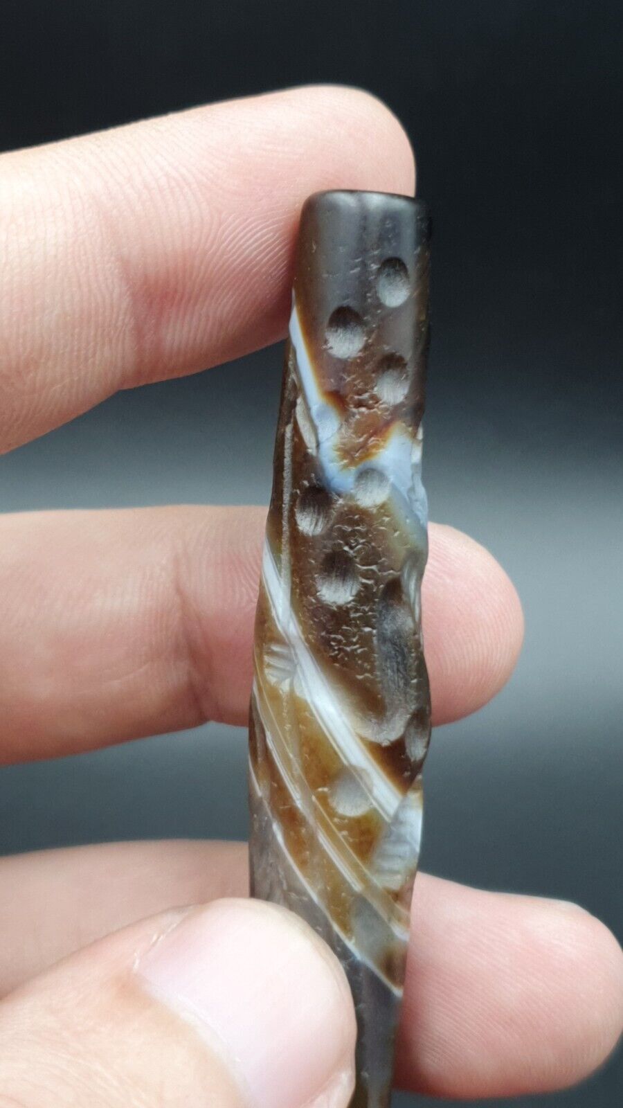 Hunting Hunt Antique Ancient Indo Tibetan Carving Agate Eyes stone Bead Amulet
