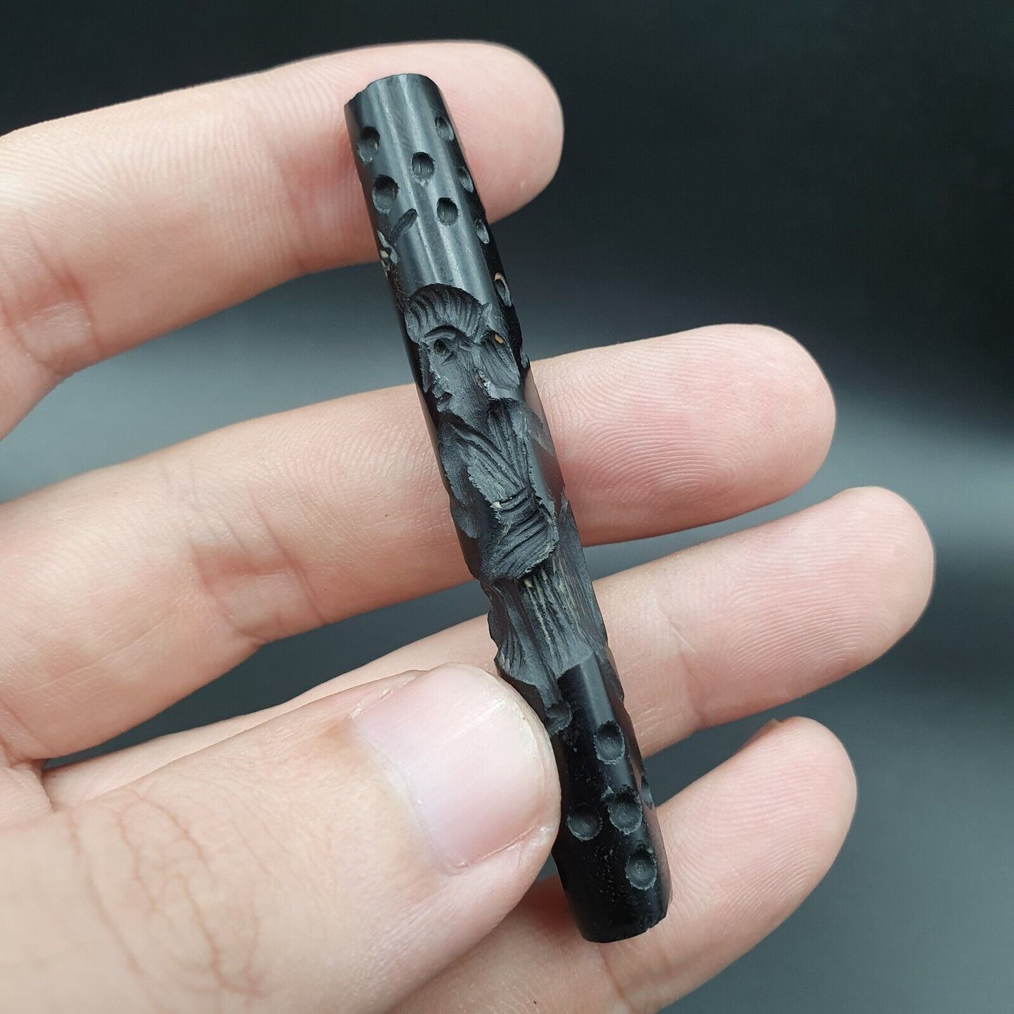 馬戰士古董古代印度西藏雕刻瑪瑙眼睛石珠護身符