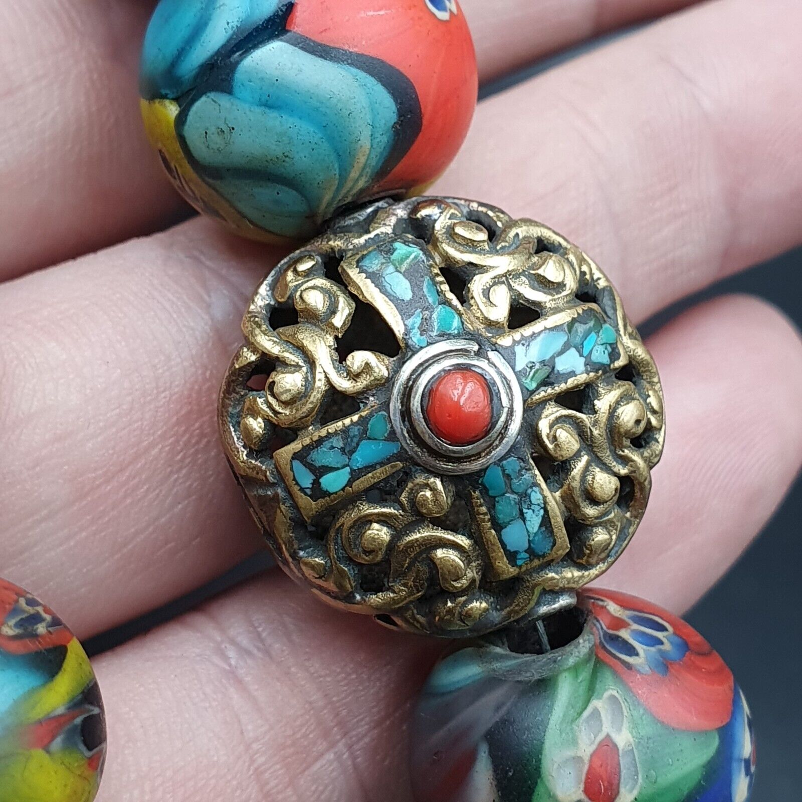 Beautiful Old Tibetan Trade Jewelry With Coral & Turquoise Necklace
