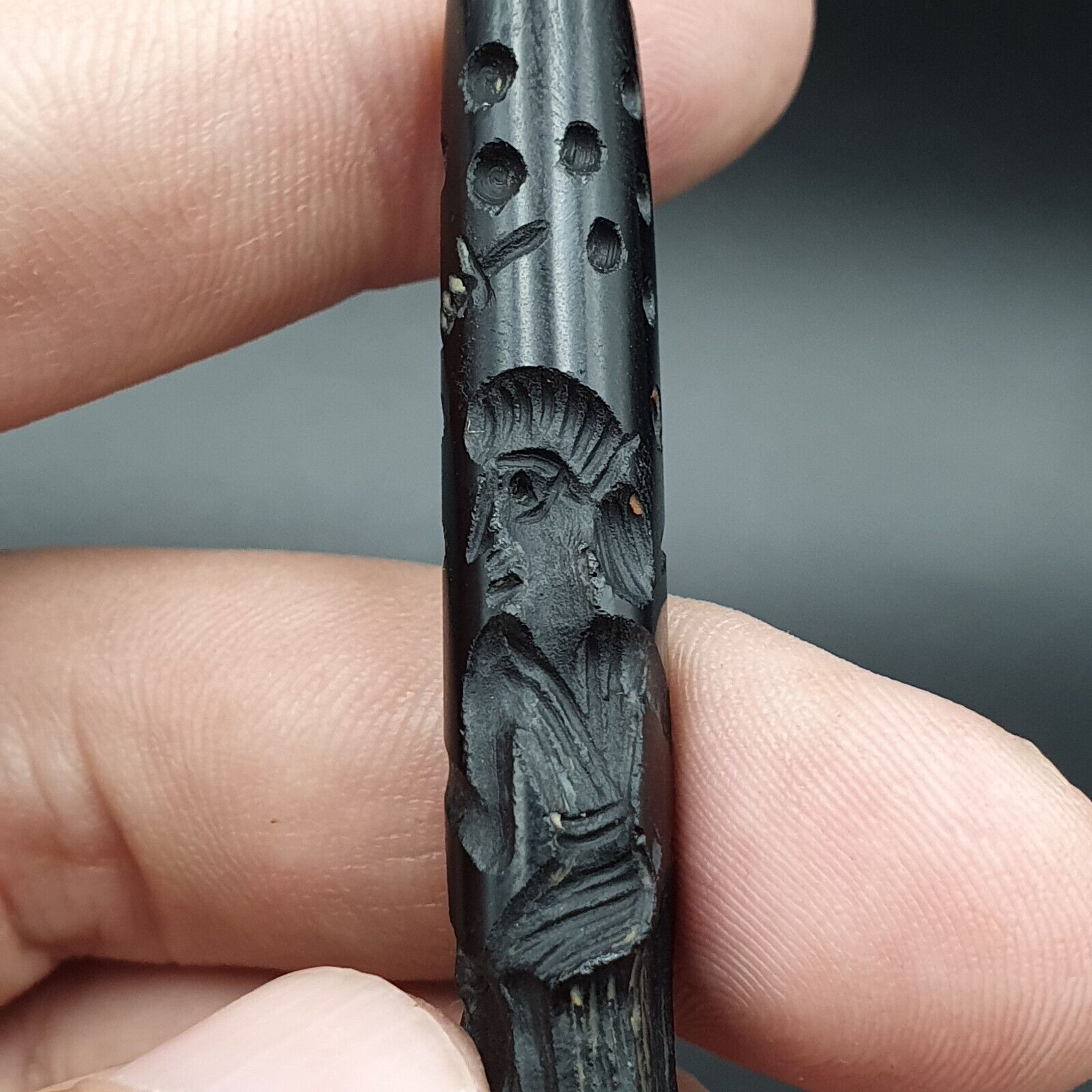 Horse Warriors Antique Ancient Indo Tibetan Carving Agate Eyes stone Bead Amulet