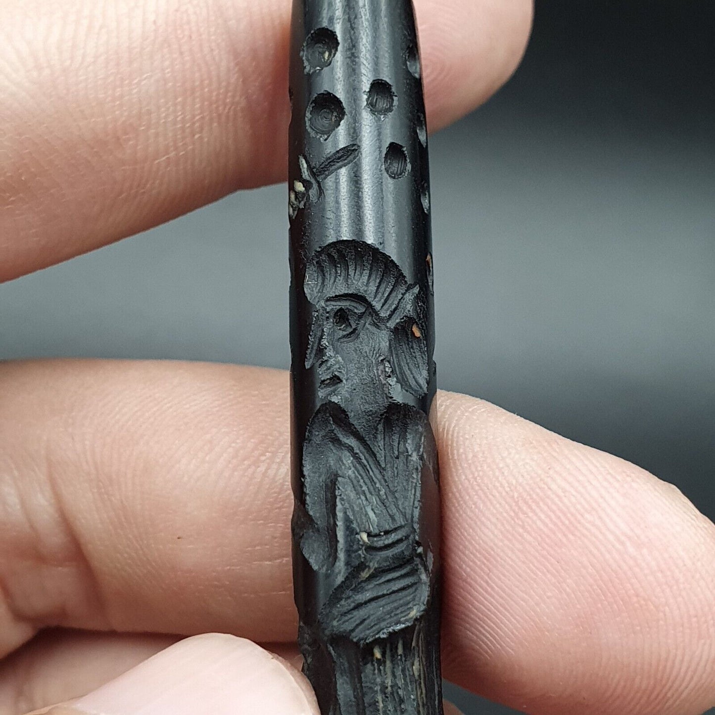 馬戰士古董古代印度西藏雕刻瑪瑙眼睛石珠護身符