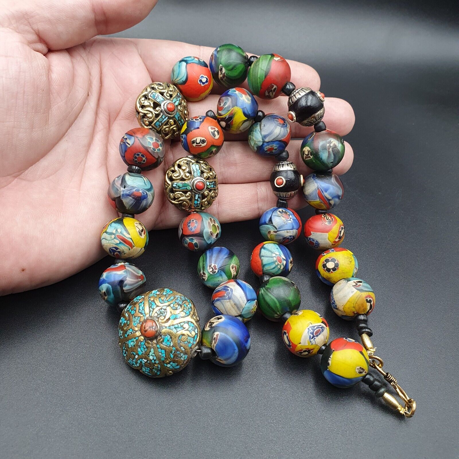 Beautiful Old Tibetan Trade Jewelry With Coral & Turquoise Necklace