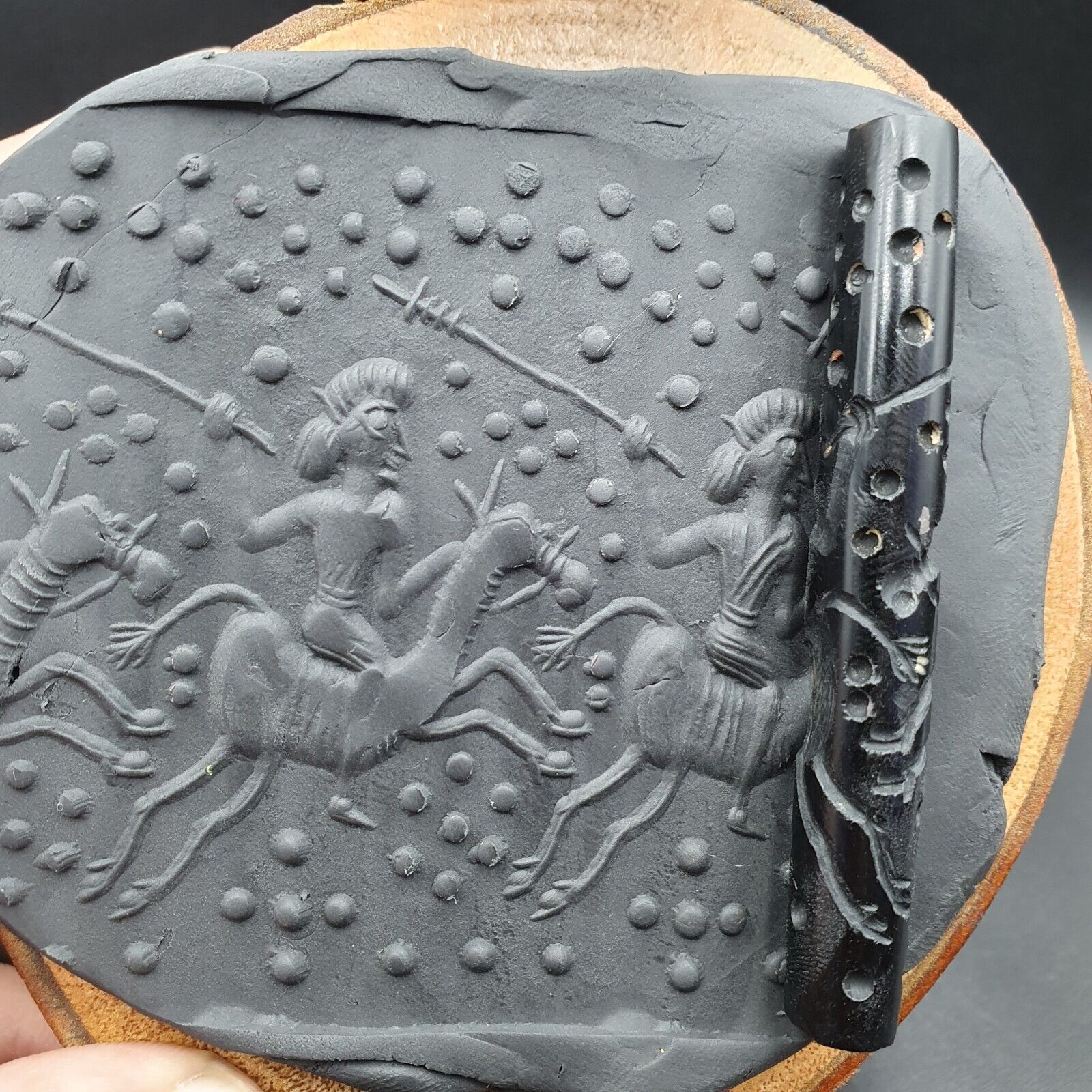 Horse Warriors Antique Ancient Indo Tibetan Carving Agate Eyes stone Bead Amulet