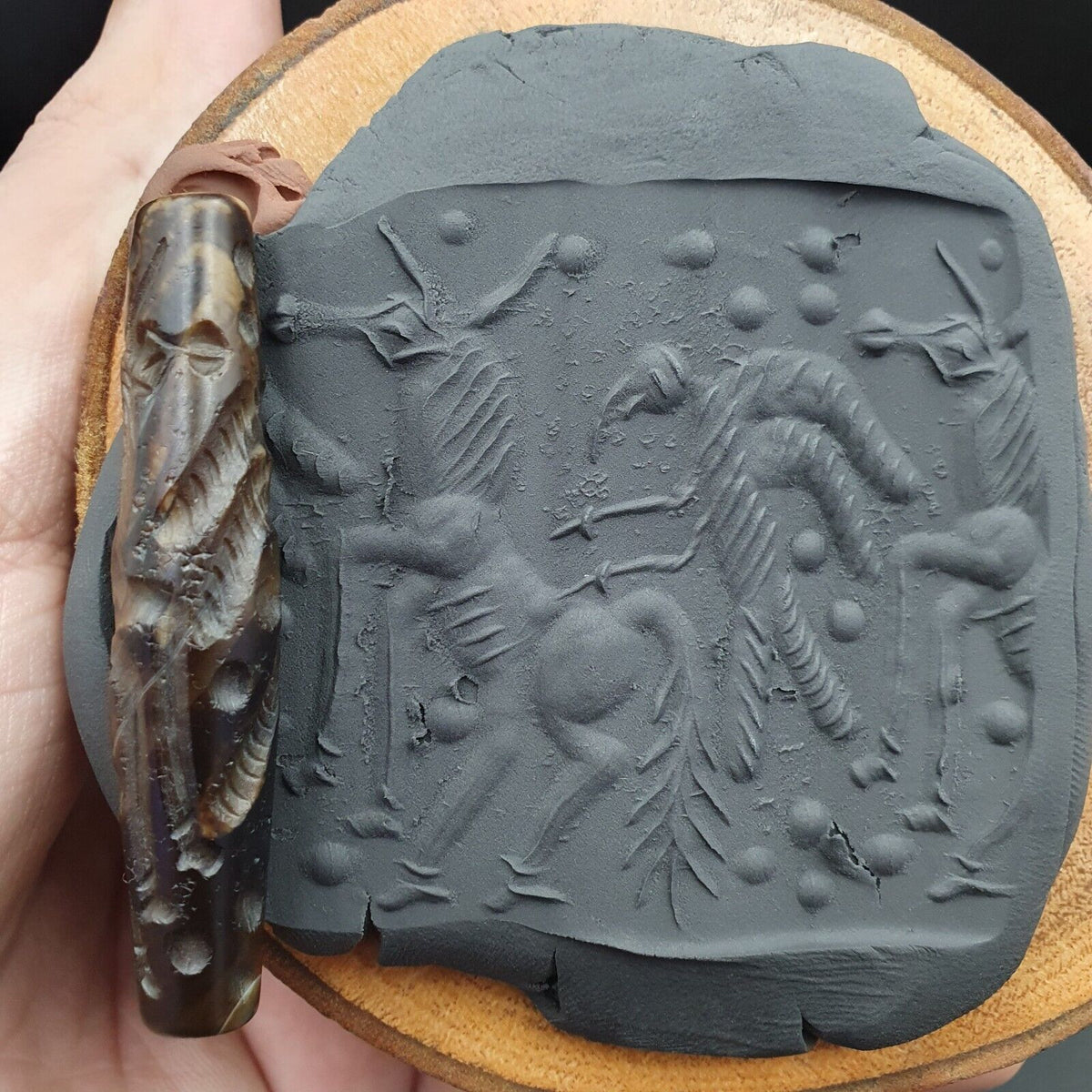 Mystic Horse and Bird Antique Ancient Indo Tibetan Carving Agate Bead Amulet