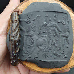 Mystic Horse and Bird Antique Ancient Indo Tibetan Carving Agate Bead Amulet