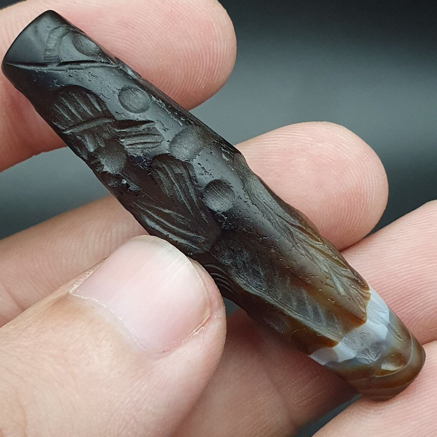 訓練馬古董古代印度西藏雕刻瑪瑙珠護身符