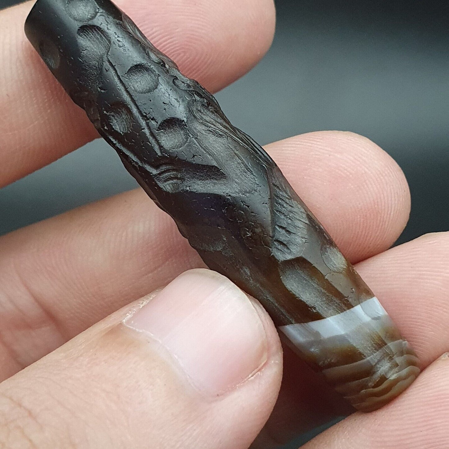 訓練馬古董古代印度西藏雕刻瑪瑙珠護身符