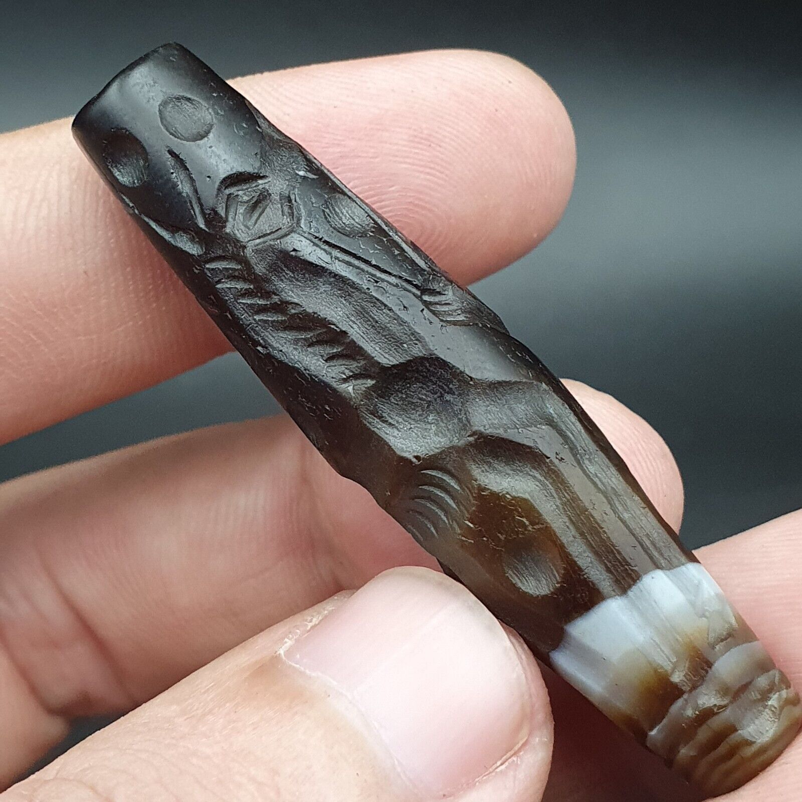 Training Horse Antique Ancient Indo Tibetan Carving Agate Bead Amulet