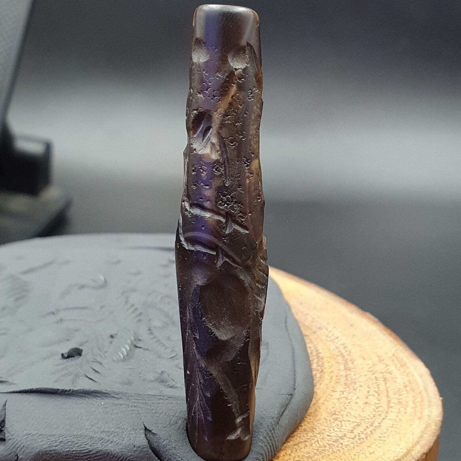 Mystic Horse and Bird Antique Ancient Indo Tibetan Carving Agate Bead Amulet