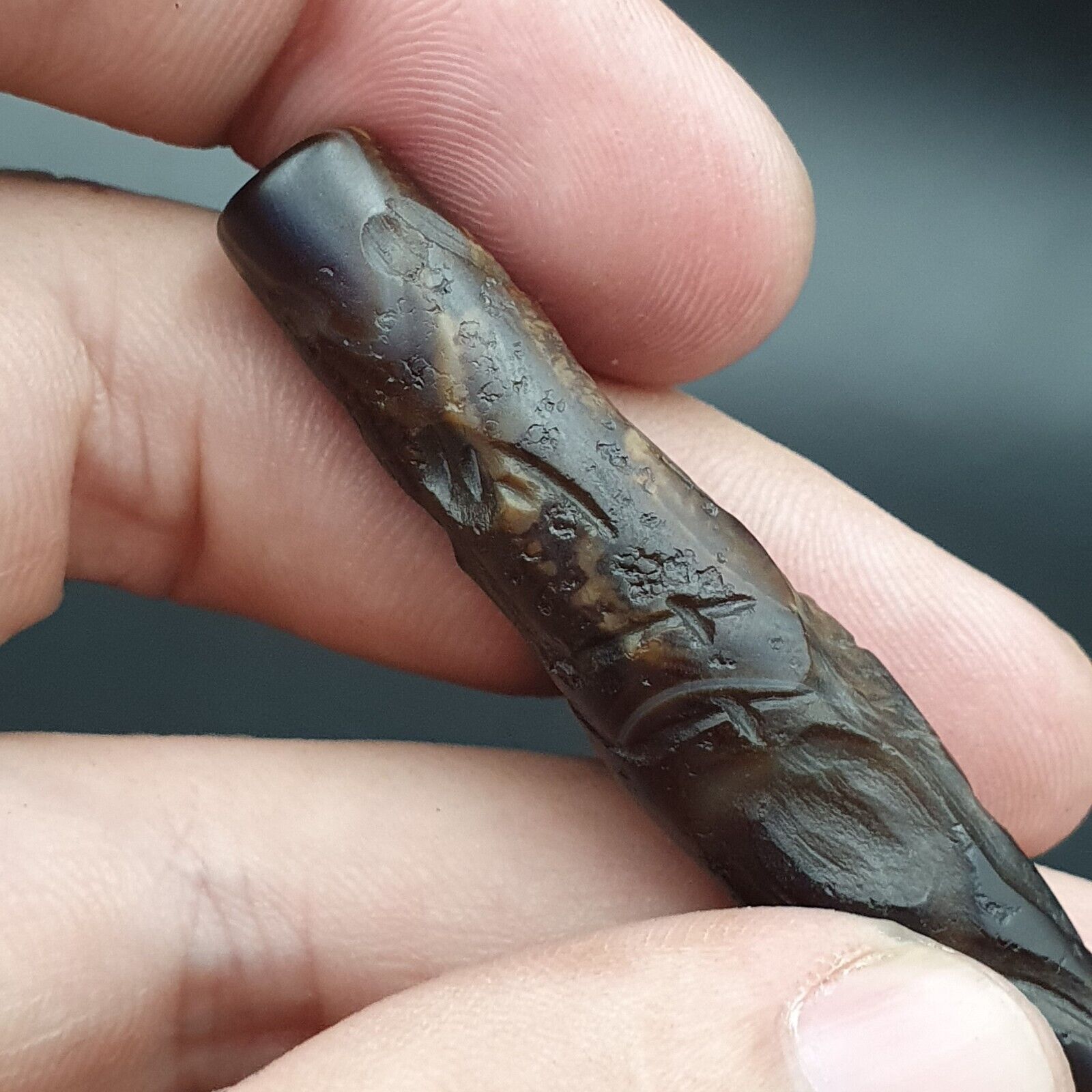 Mystic Horse and Bird Antique Ancient Indo Tibetan Carving Agate Bead Amulet