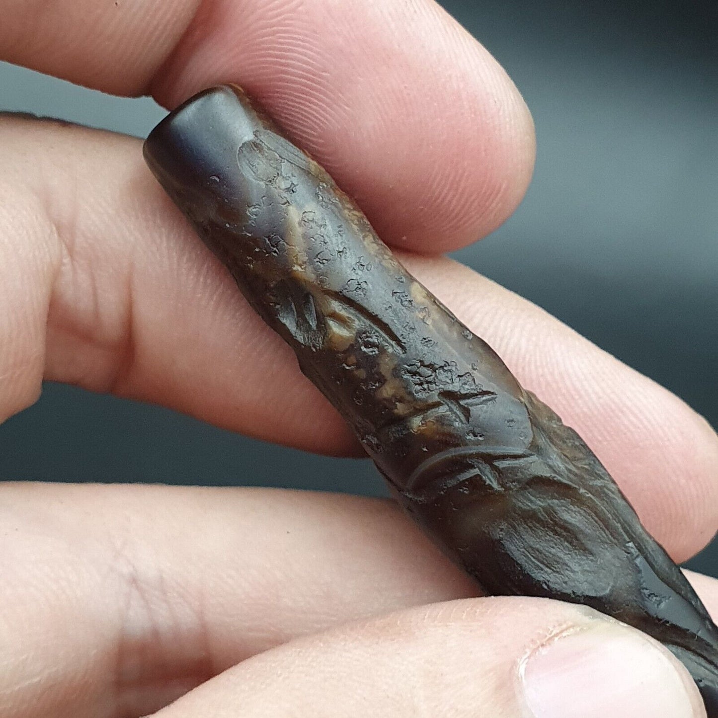 神秘的馬和鳥古董古代印度西藏雕刻瑪瑙珠護身符