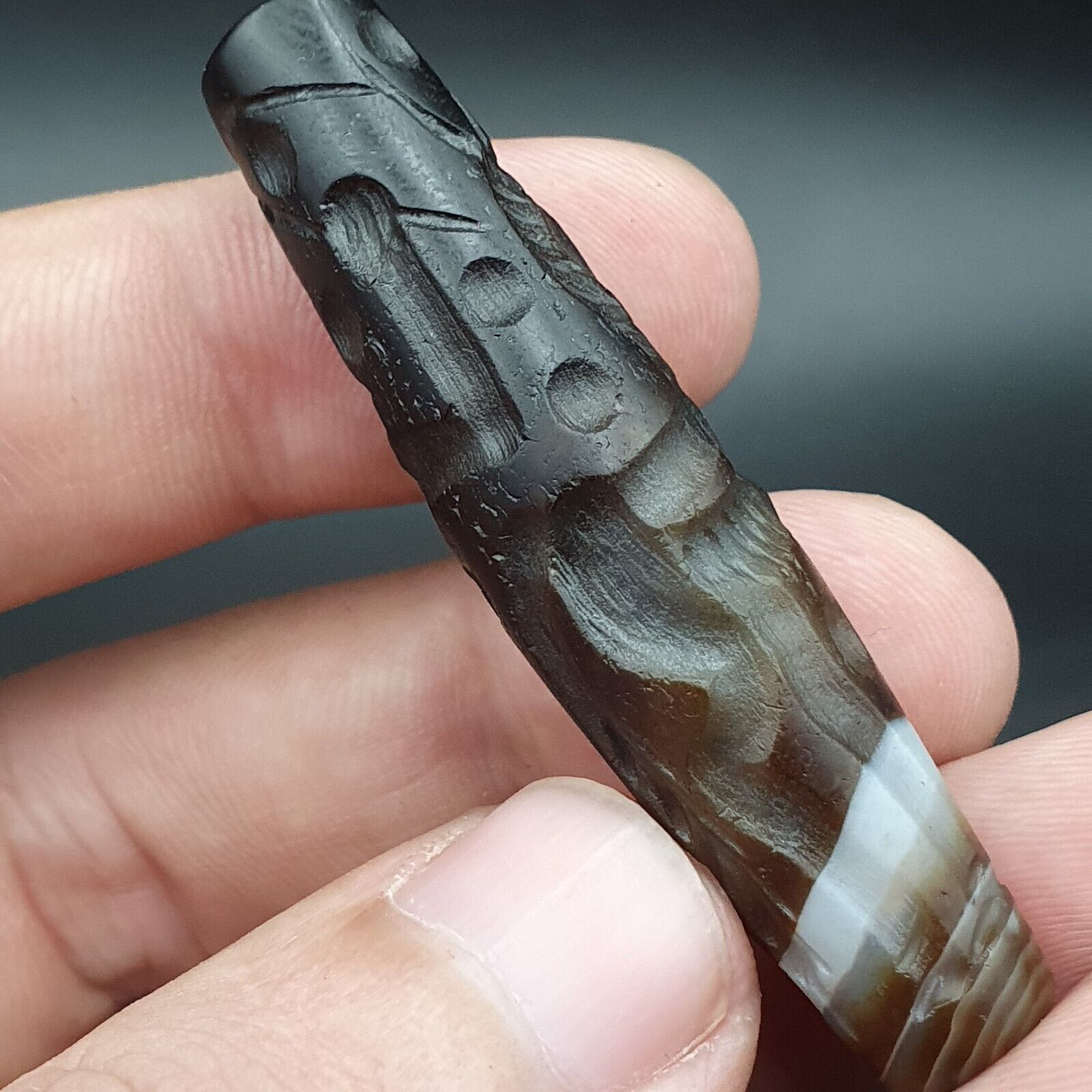 Training Horse Antique Ancient Indo Tibetan Carving Agate Bead Amulet