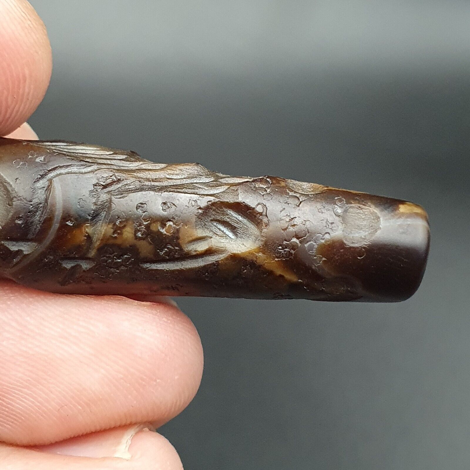 Mystic Horse and Bird Antique Ancient Indo Tibetan Carving Agate Bead Amulet