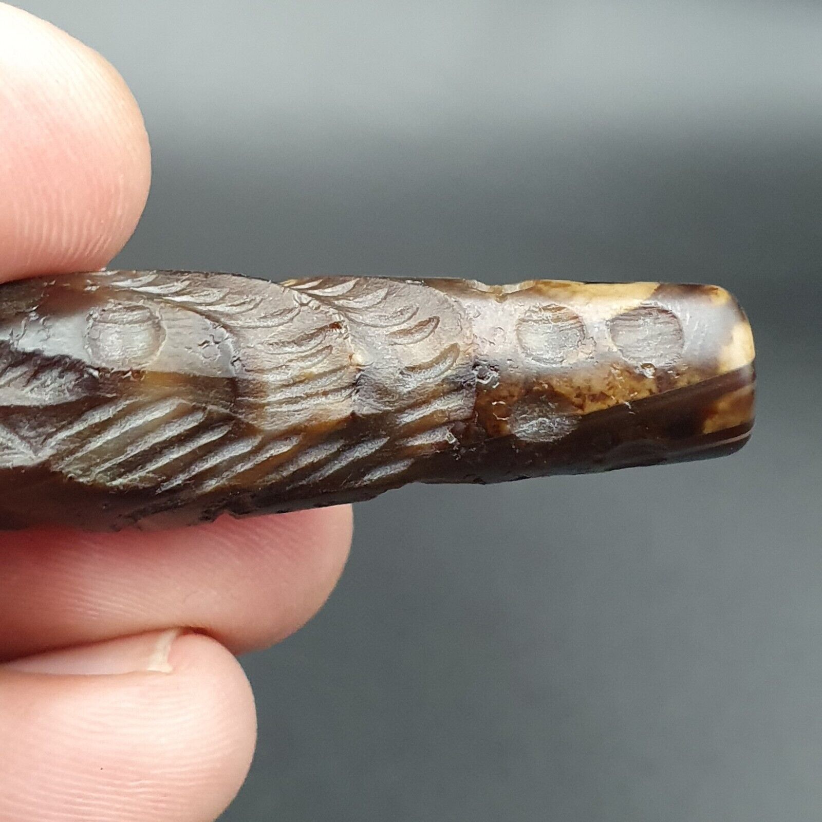 Mystic Horse and Bird Antique Ancient Indo Tibetan Carving Agate Bead Amulet