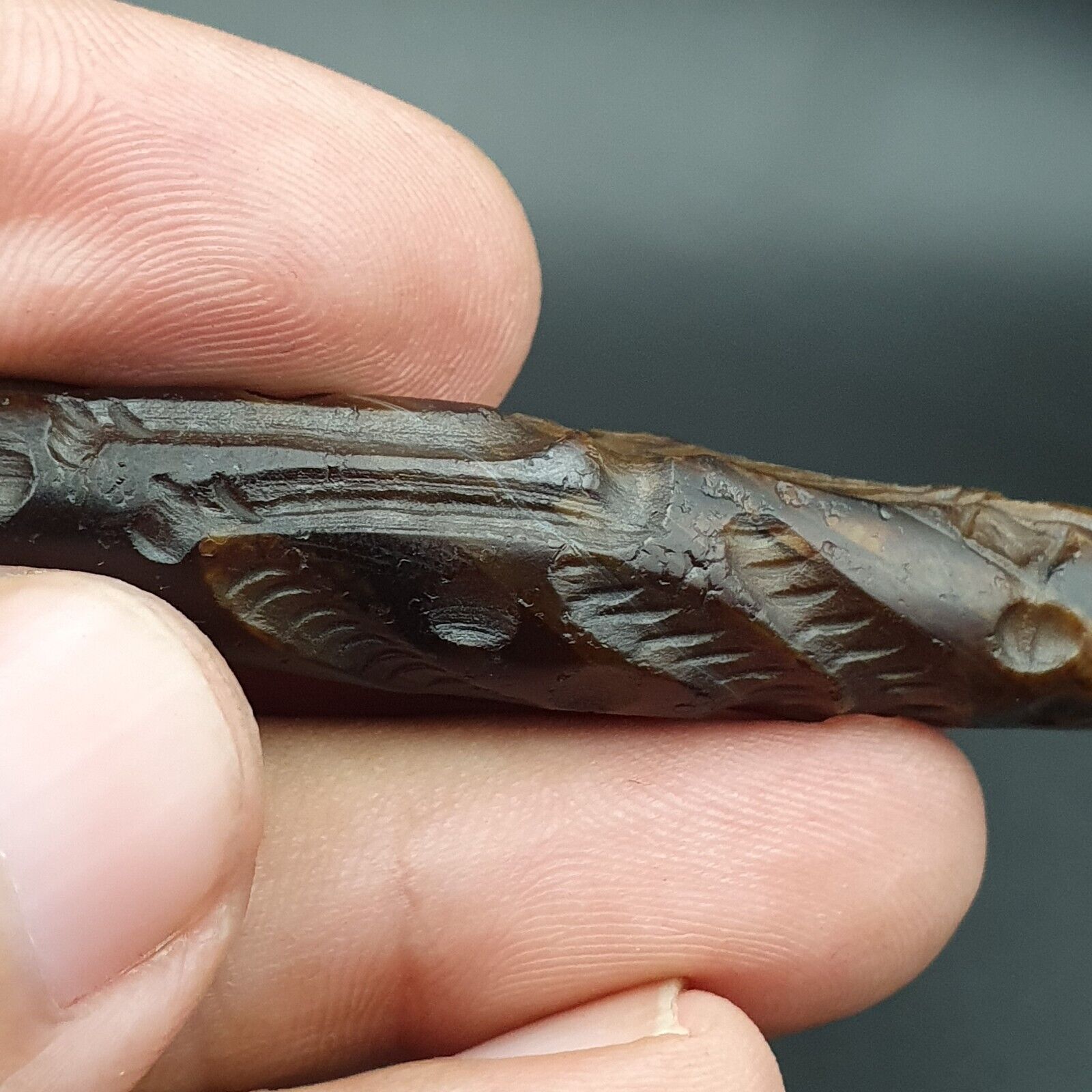 Mystic Horse and Bird Antique Ancient Indo Tibetan Carving Agate Bead Amulet