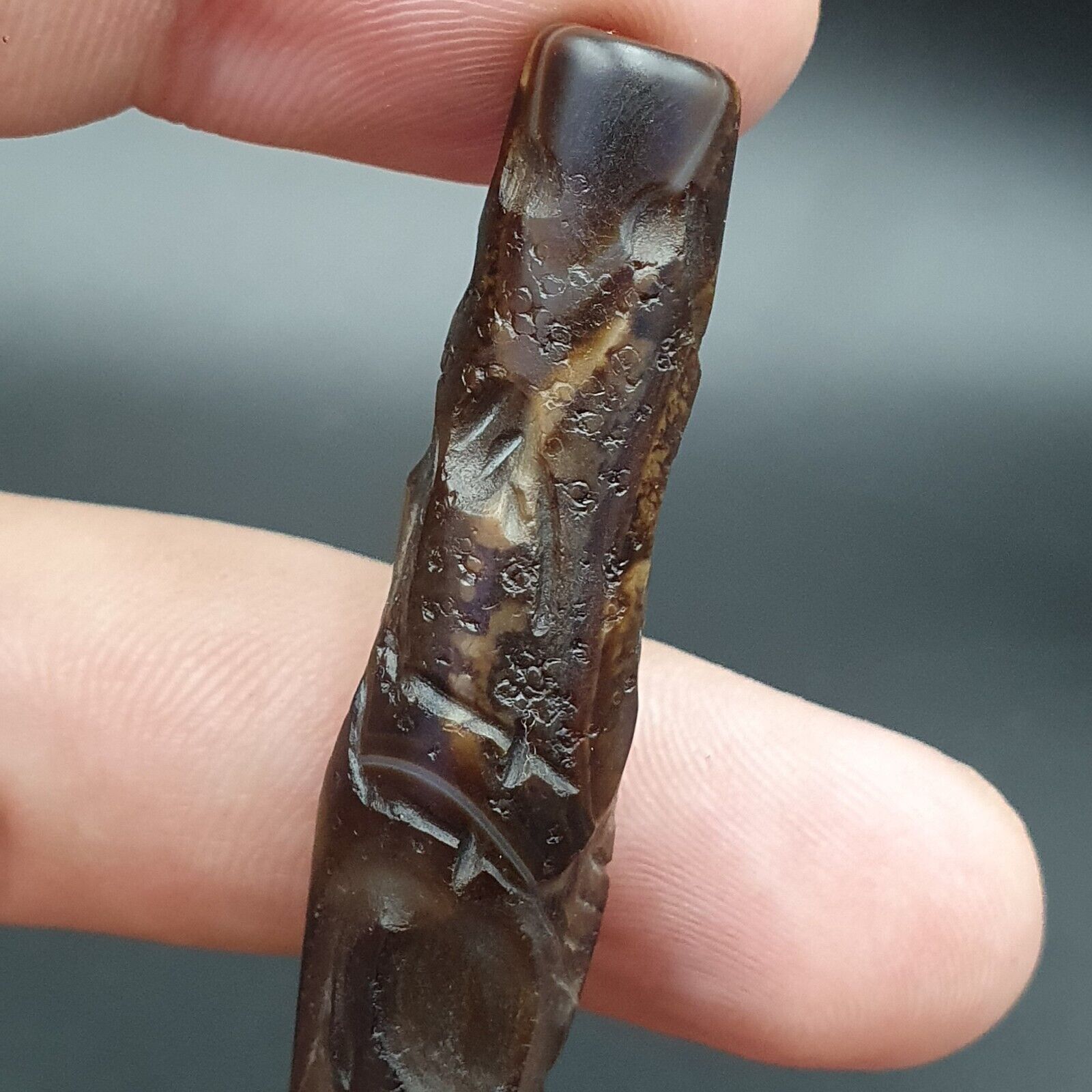 Mystic Horse and Bird Antique Ancient Indo Tibetan Carving Agate Bead Amulet
