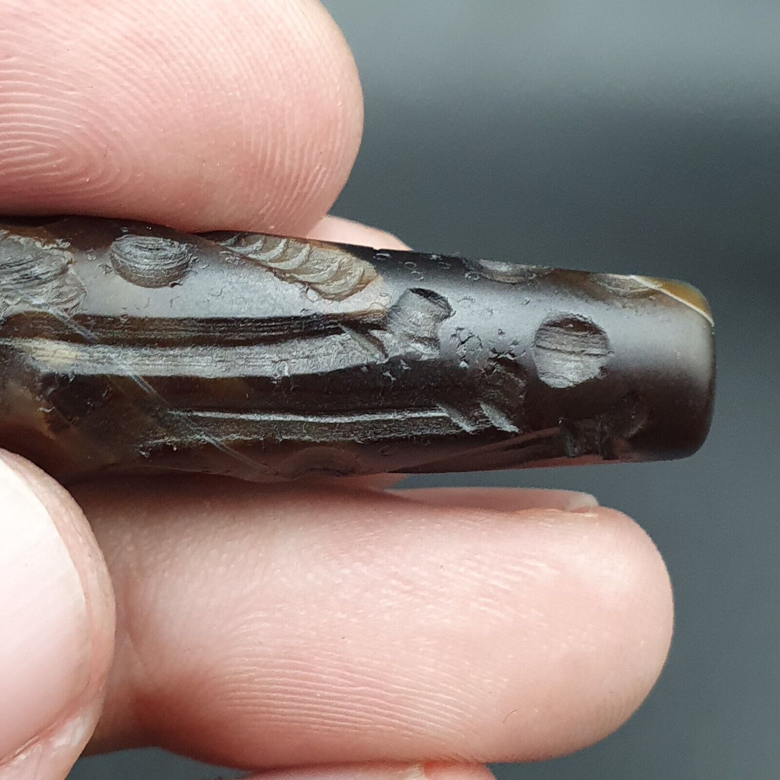 Mystic Horse and Bird Antique Ancient Indo Tibetan Carving Agate Bead Amulet