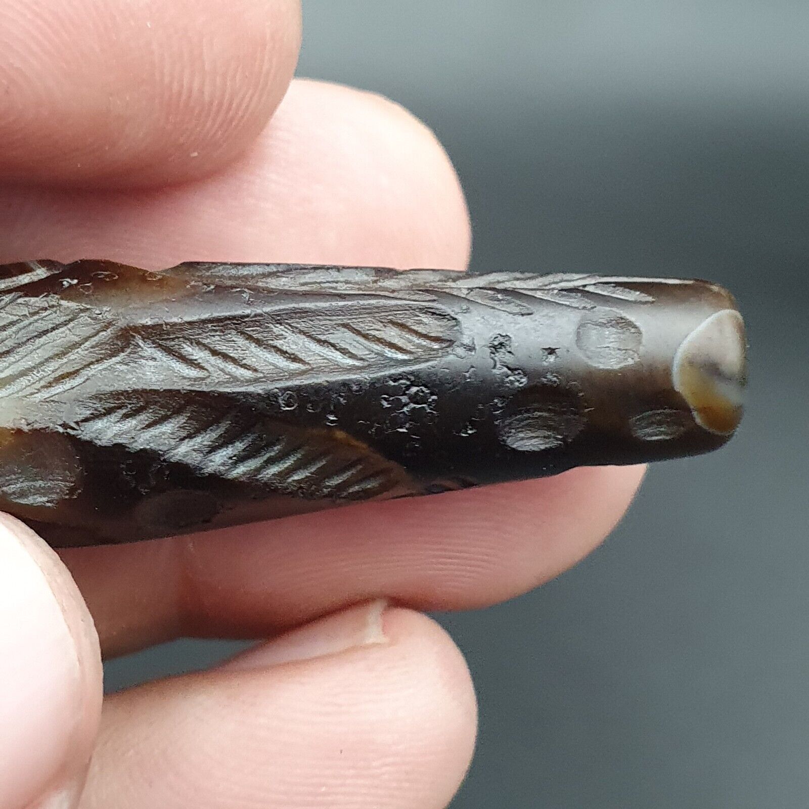 Mystic Horse and Bird Antique Ancient Indo Tibetan Carving Agate Bead Amulet