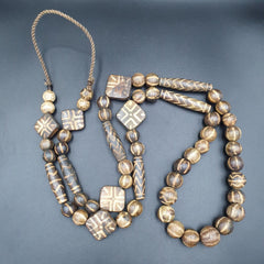 Asian Burmese Old Pumtek petrified Wood Stone beads Strand Long necklace
