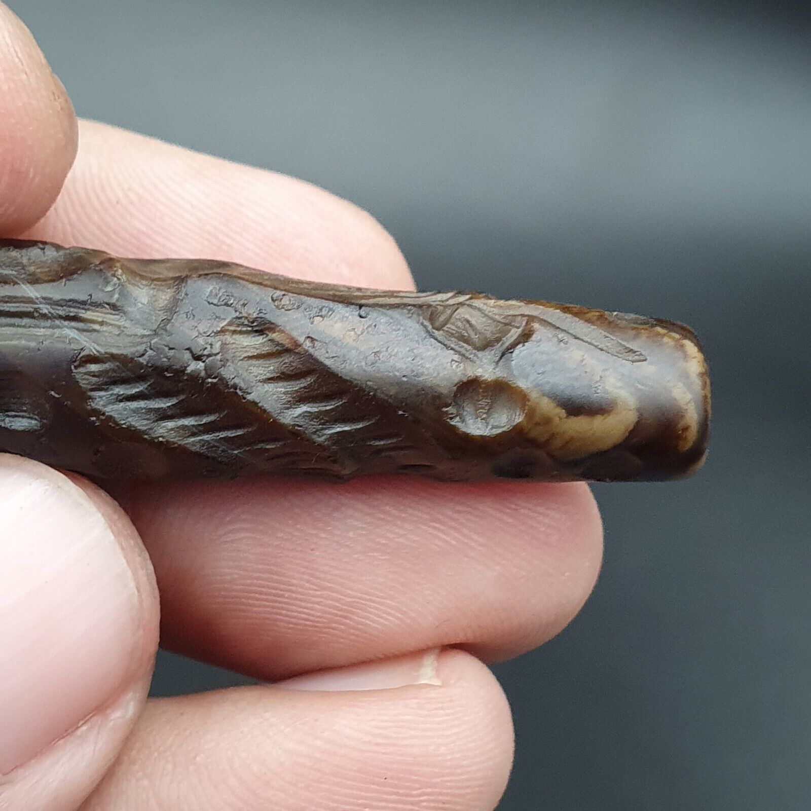 Mystic Horse and Bird Antique Ancient Indo Tibetan Carving Agate Bead Amulet