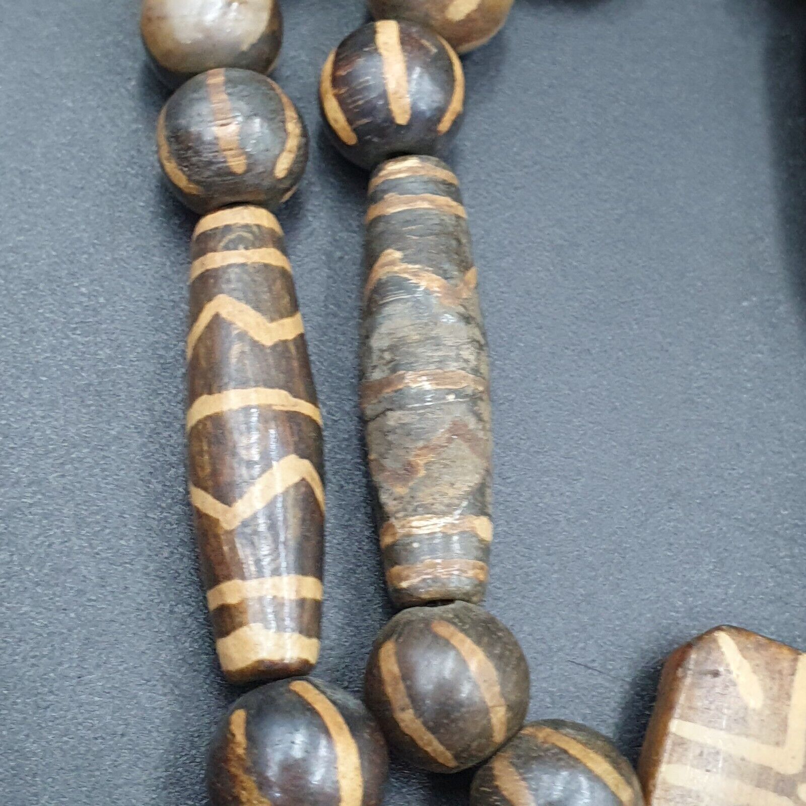 Asian Burmese Old Pumtek petrified Wood Stone beads Strand Long necklace