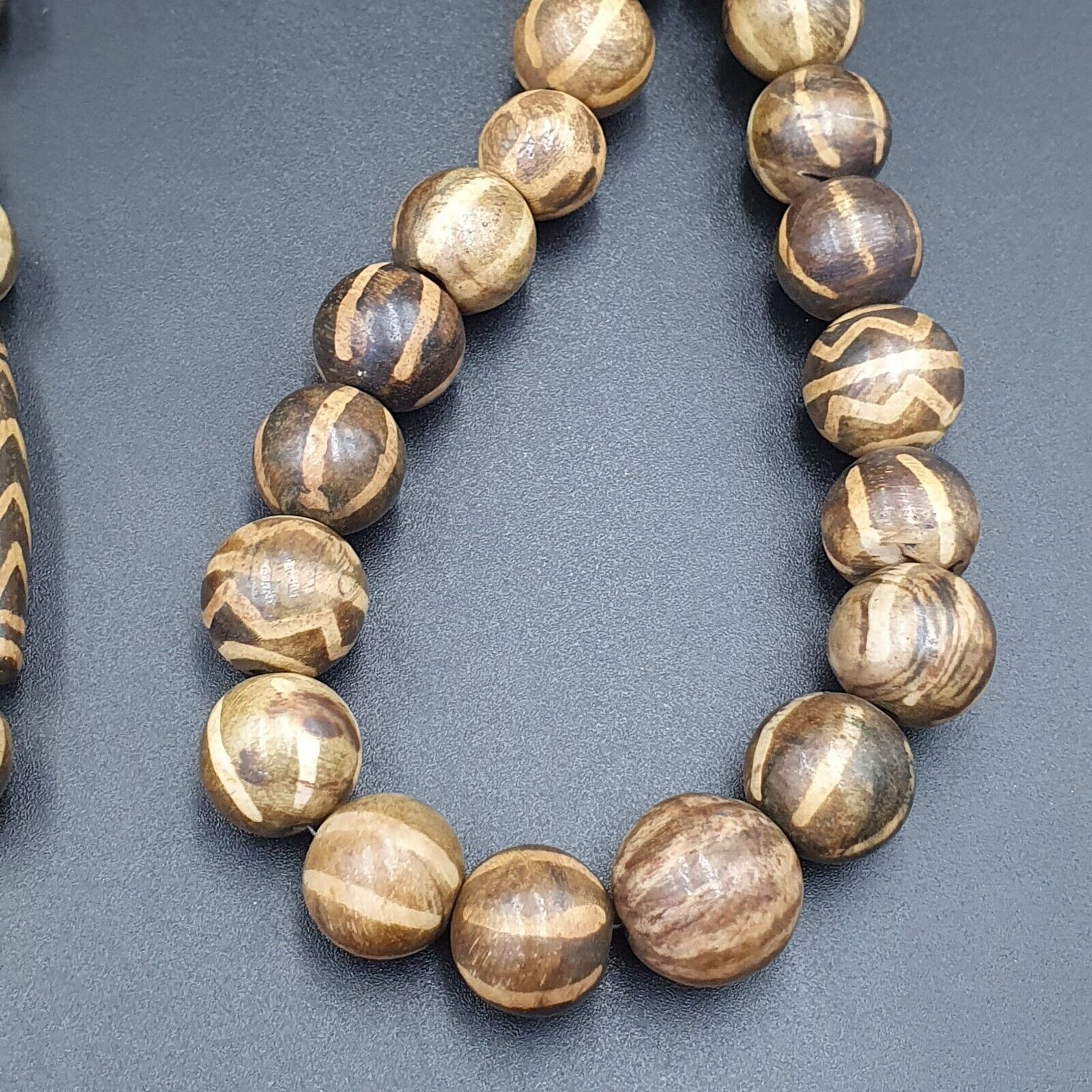 Asian Burmese Old Pumtek petrified Wood Stone beads Strand Long necklace