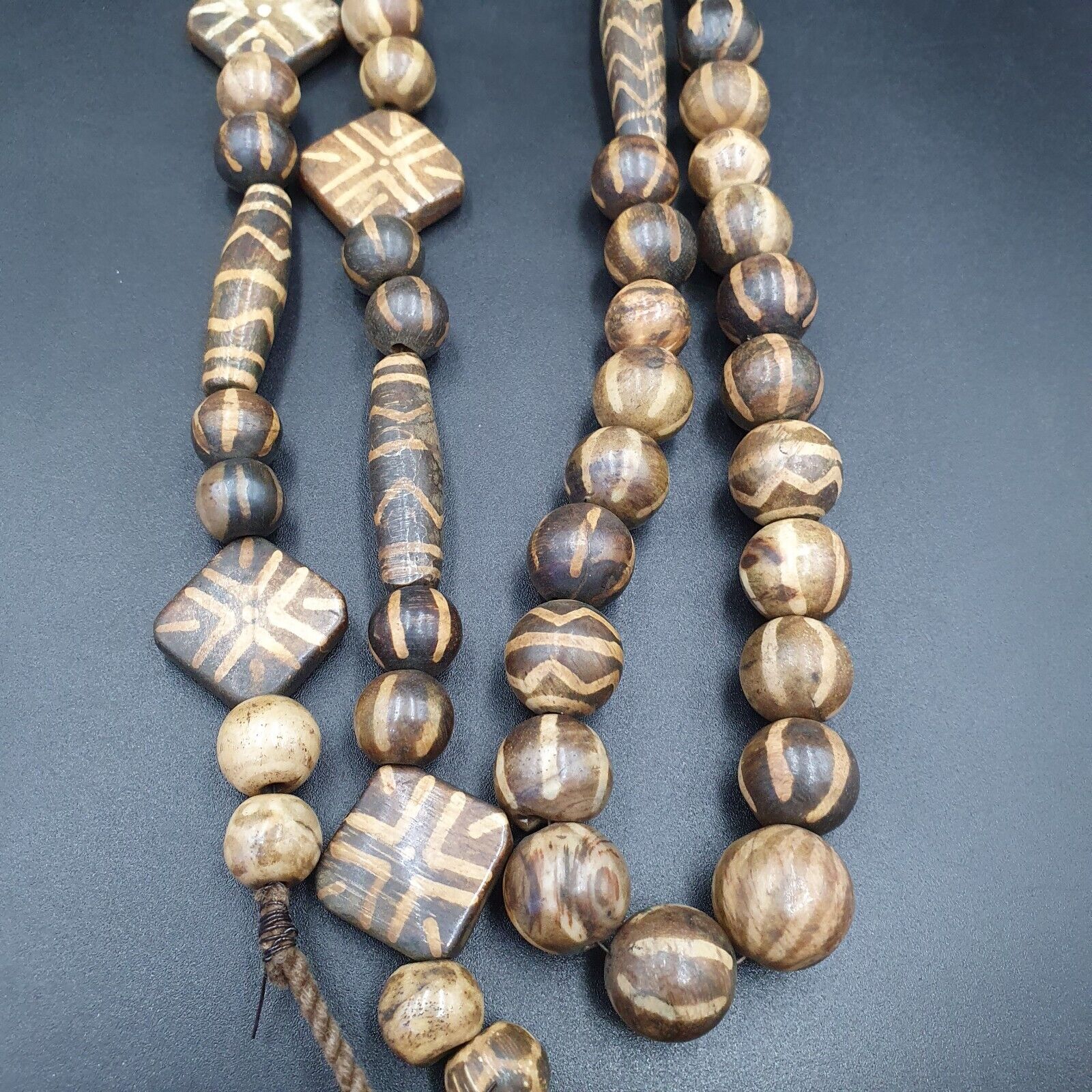 Asian Burmese Old Pumtek petrified Wood Stone beads Strand Long necklace