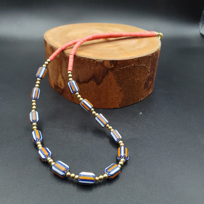 Chevron Glass Beads Tiny Red Glass Beads Necklace