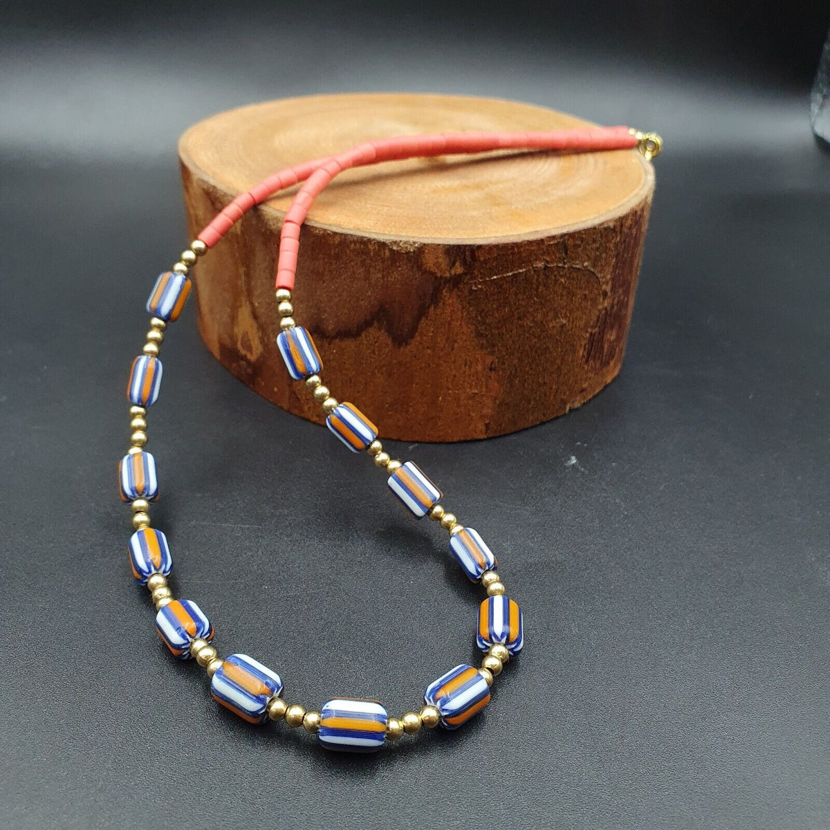 Chevron Glass Beads tiny Red glass beads Necklace