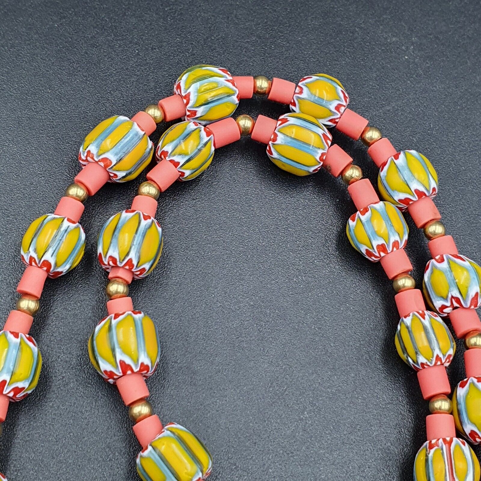Venetian Style Trade beads yellow Chevron Glass Beads Necklace