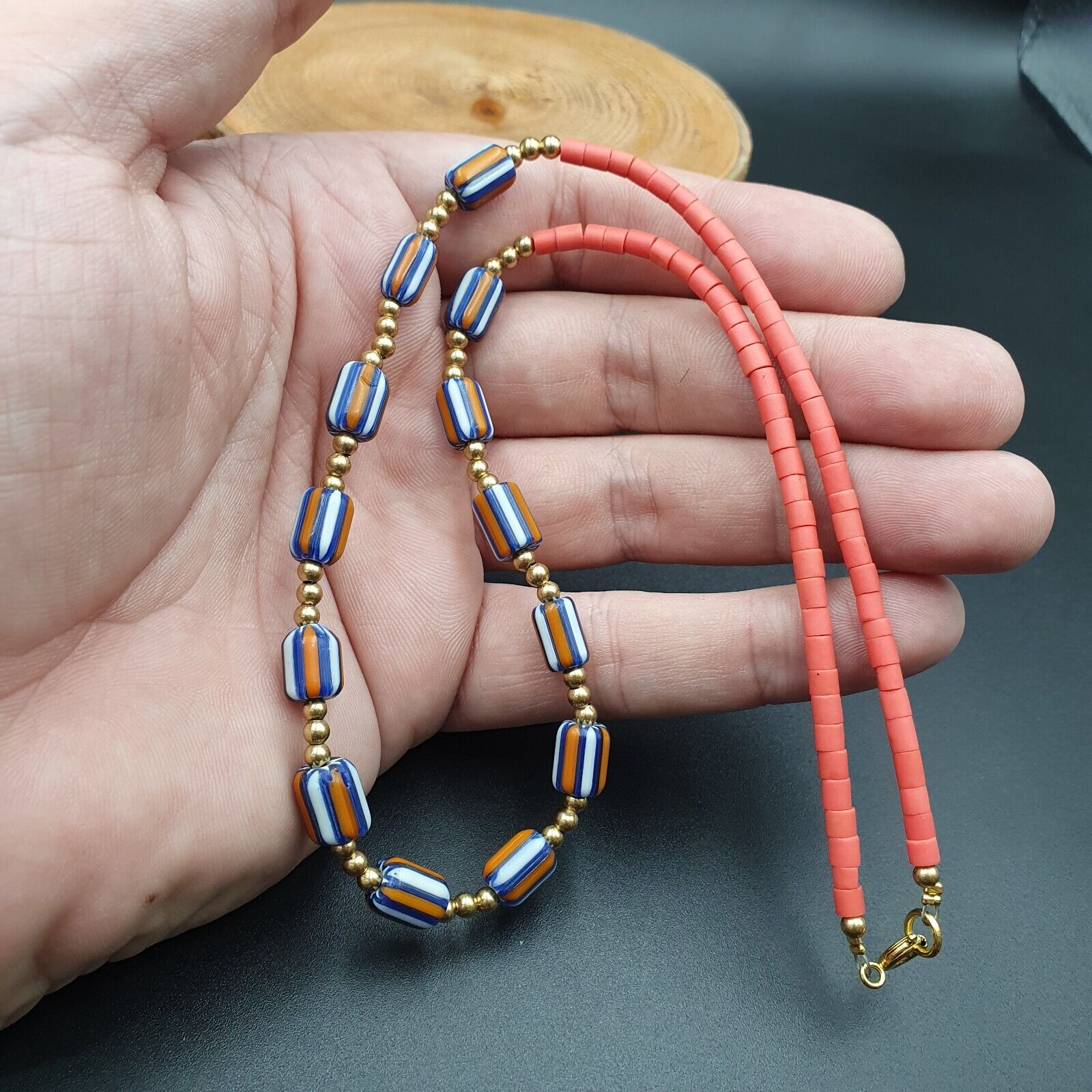 Chevron Glass Beads tiny Red glass beads Necklace