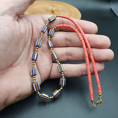 Chevron Glass Beads tiny Red glass beads Necklace