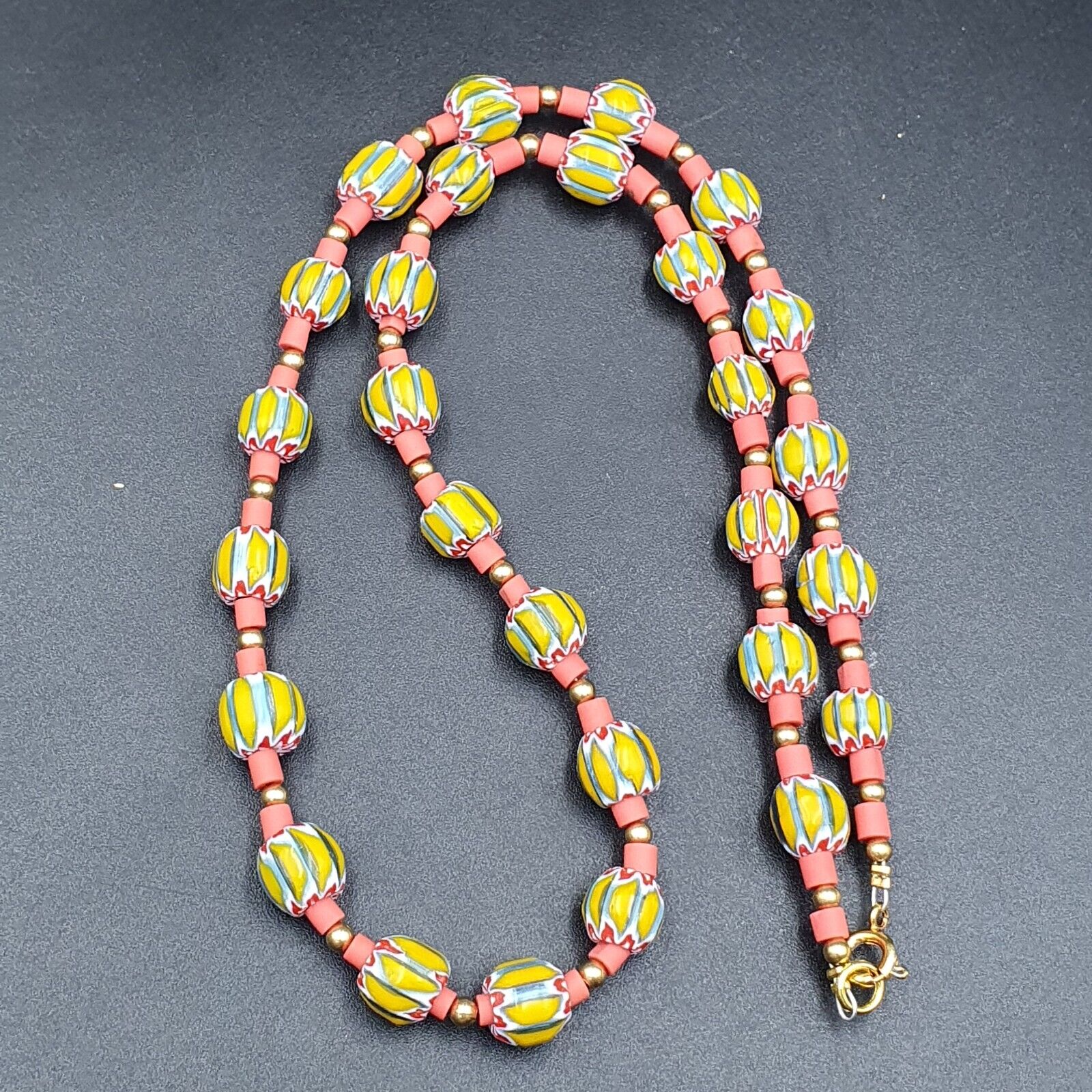 Venetian Style Trade beads yellow Chevron Glass Beads Necklace