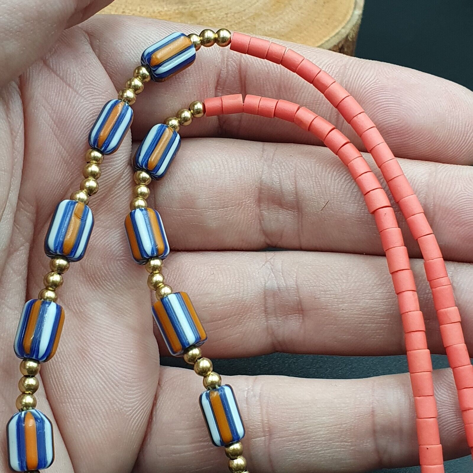 Chevron Glass Beads tiny Red glass beads Necklace