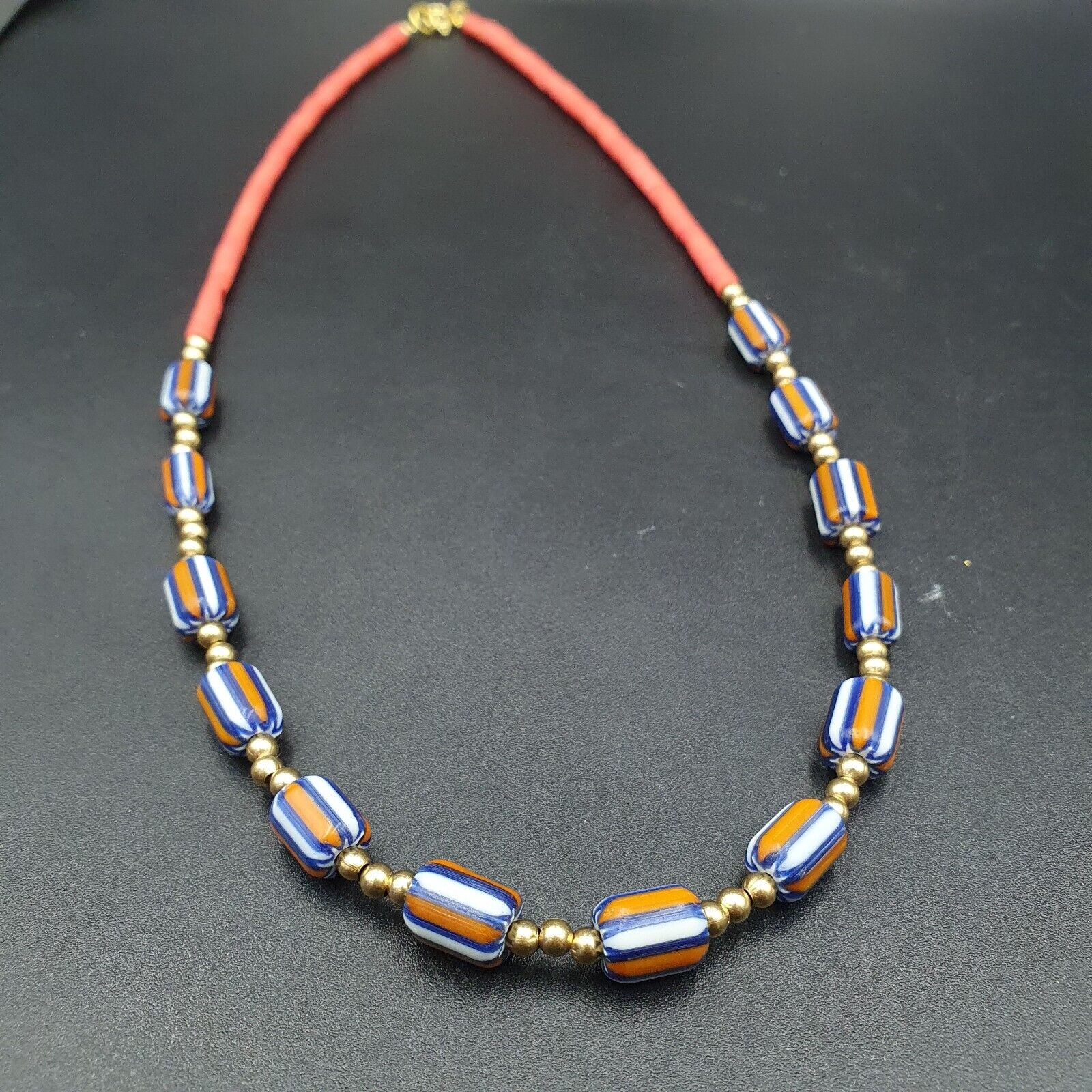 Chevron Glass Beads tiny Red glass beads Necklace