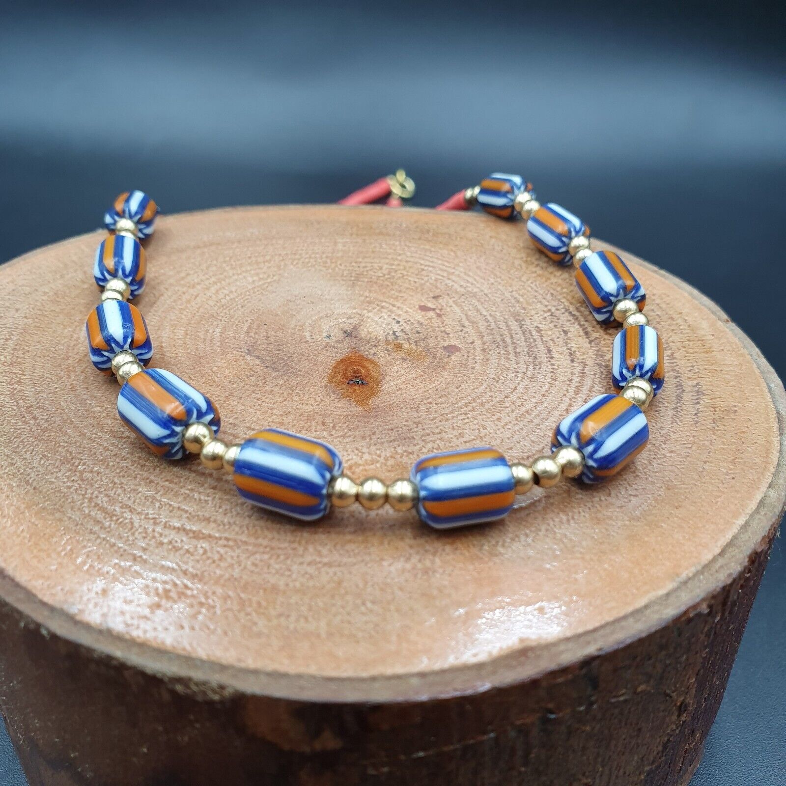 Chevron Glass Beads tiny Red glass beads Necklace