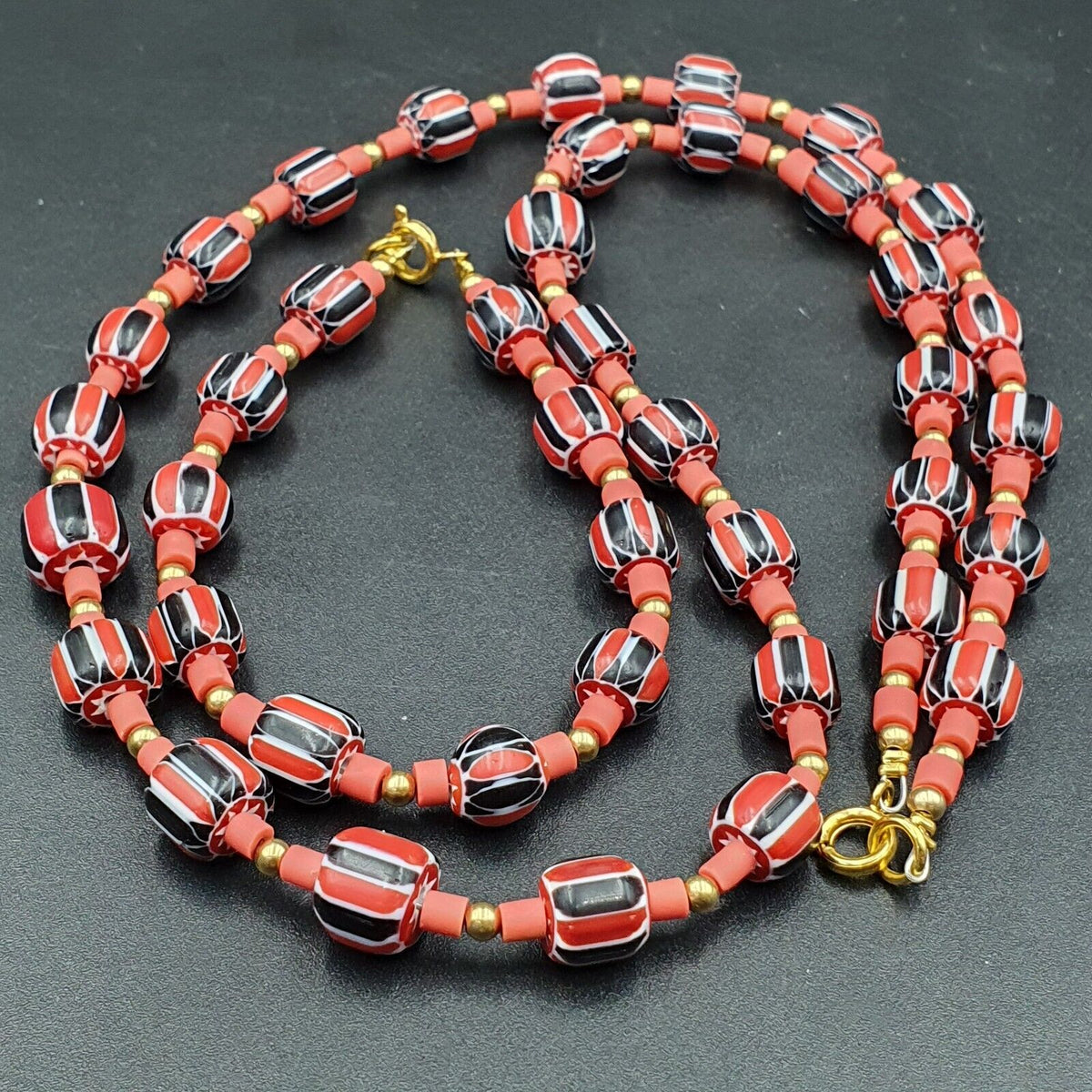 Venetian Style Trade Beads Old Red Chevron Glass Beads Necklace Bracelet Set