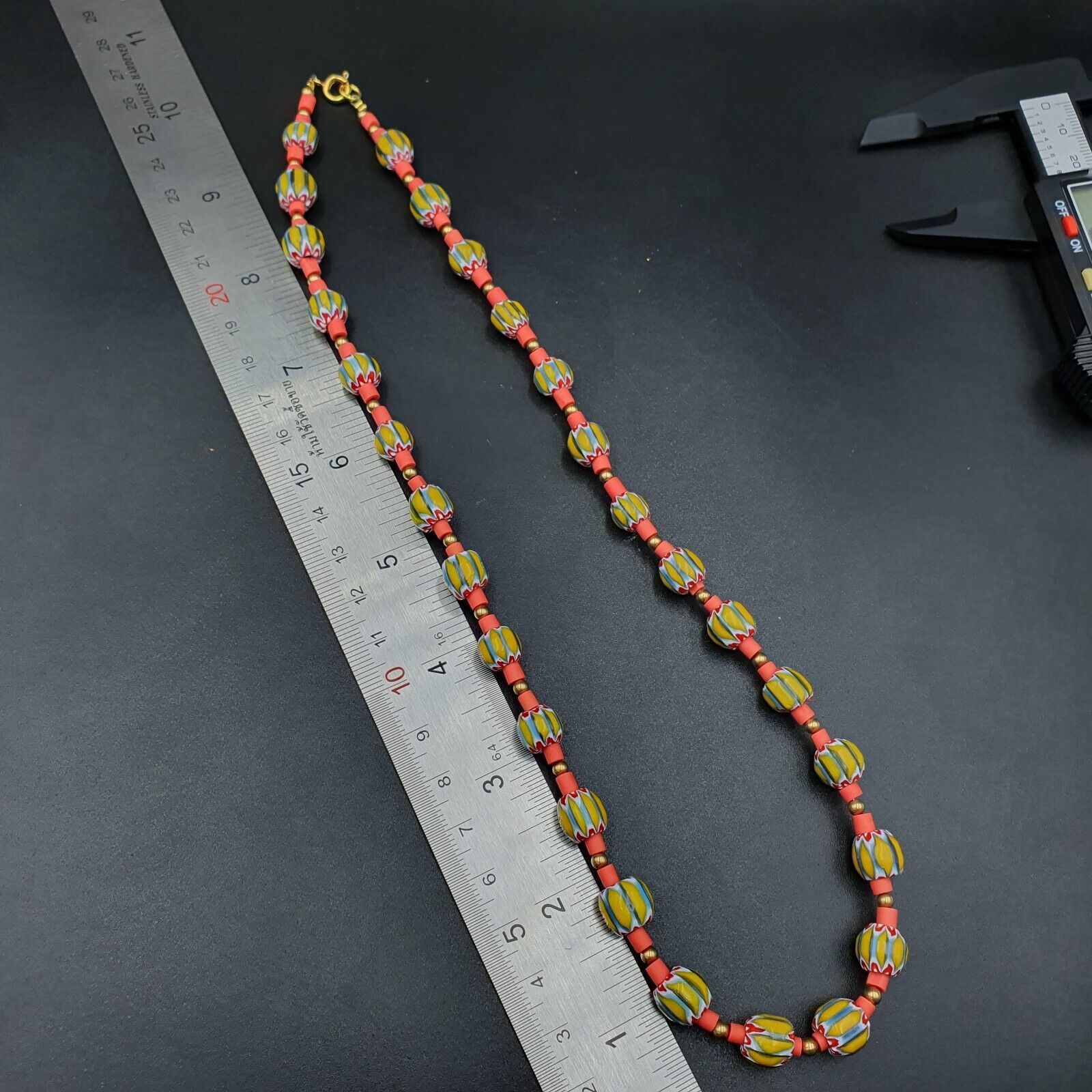 Venetian Style Trade beads yellow Chevron Glass Beads Necklace