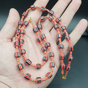 East Oasis Vintage Venetian Style Old Red Chevron Glass Bead Necklace and Bracelet Set