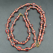 East Oasis Vintage Venetian Style Old Red Chevron Glass Bead Necklace and Bracelet Set