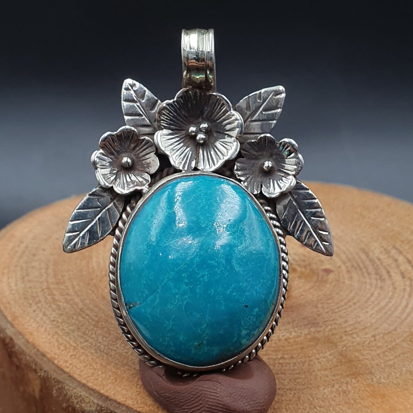 GROSSE HERREN-Halskette im VINTAGE-Stil, natürlicher blauer tibetischer Türkis-Mix, SILBER-BH-Anhänger