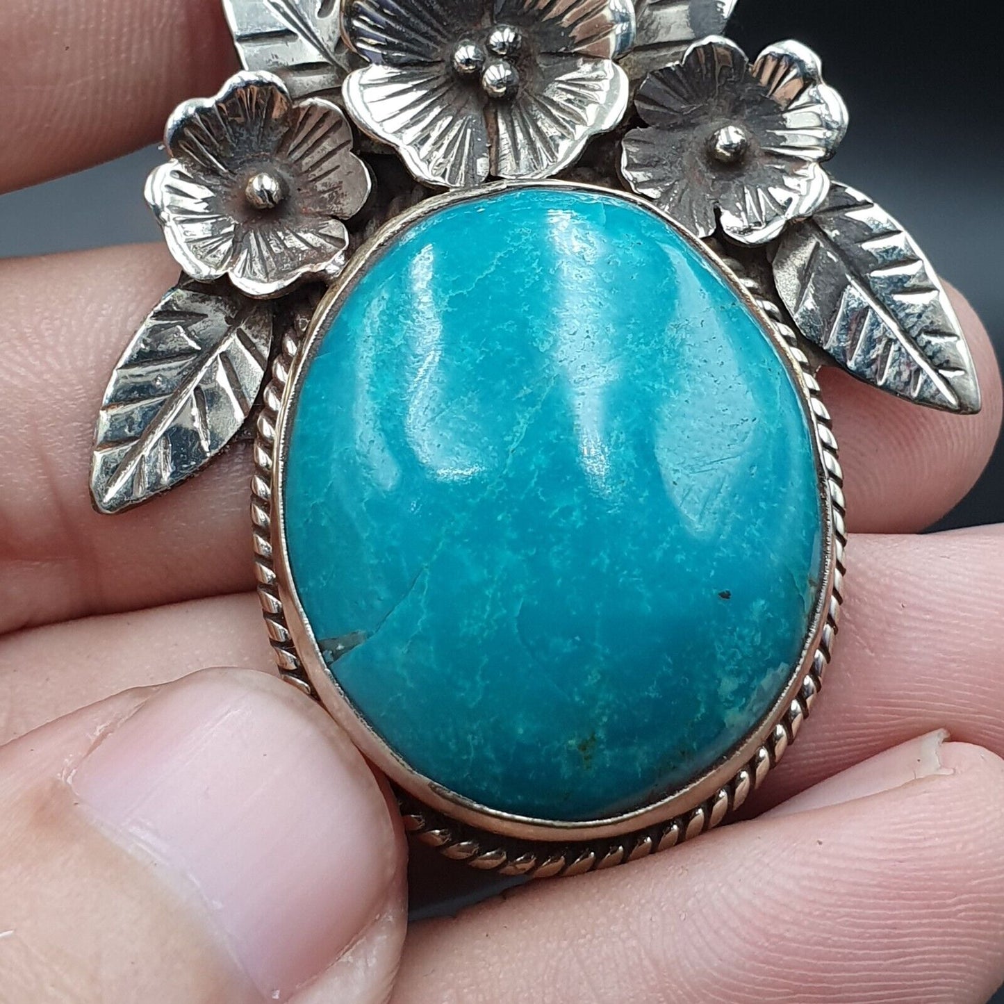 GROSSE HERREN-Halskette im VINTAGE-Stil, natürlicher blauer tibetischer Türkis-Mix, SILBER-BH-Anhänger