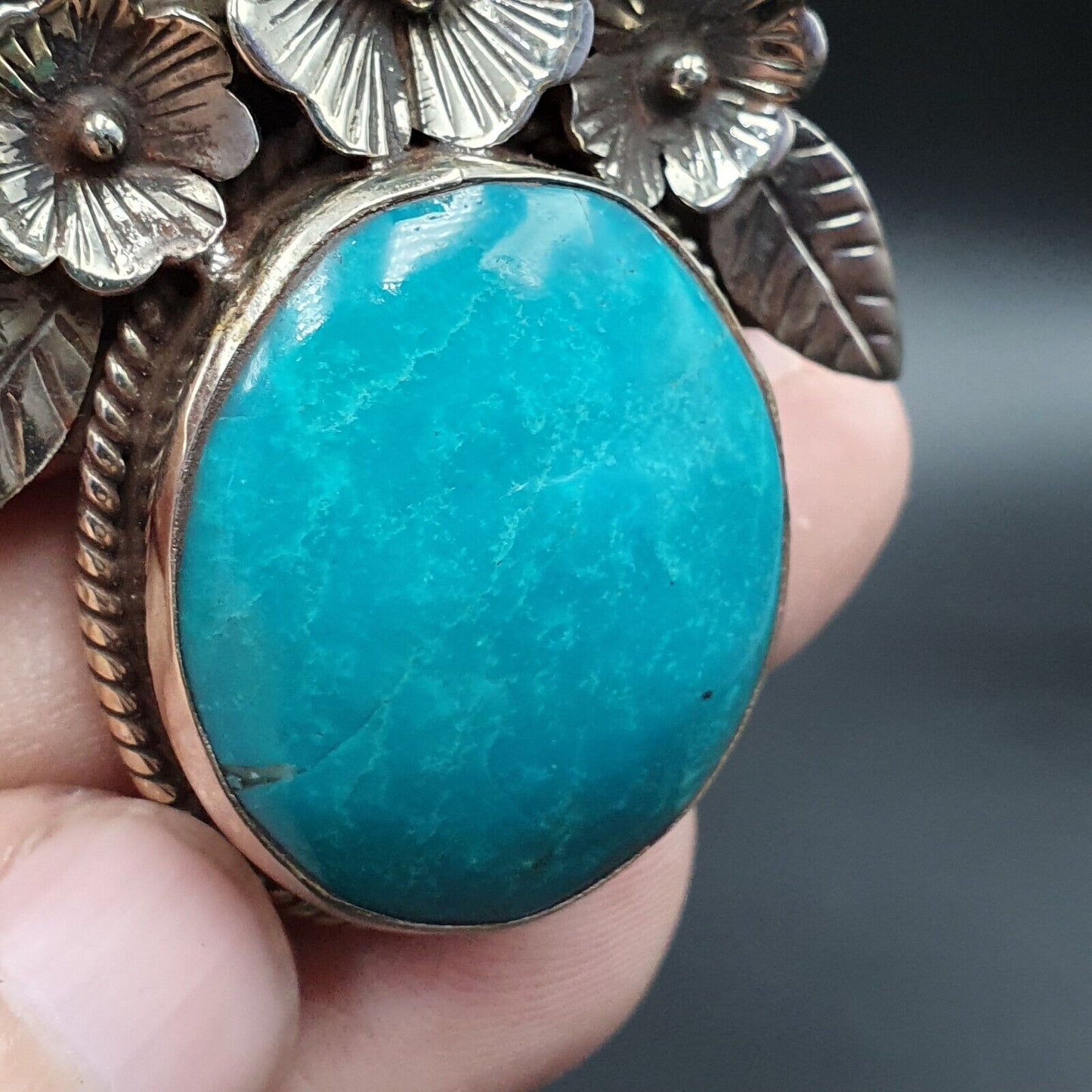 GROSSE HERREN-Halskette im VINTAGE-Stil, natürlicher blauer tibetischer Türkis-Mix, SILBER-BH-Anhänger