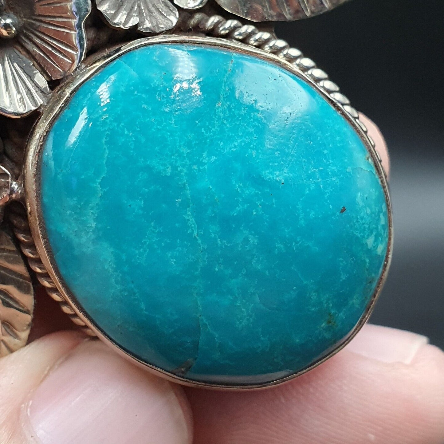 GROSSE HERREN-Halskette im VINTAGE-Stil, natürlicher blauer tibetischer Türkis-Mix, SILBER-BH-Anhänger