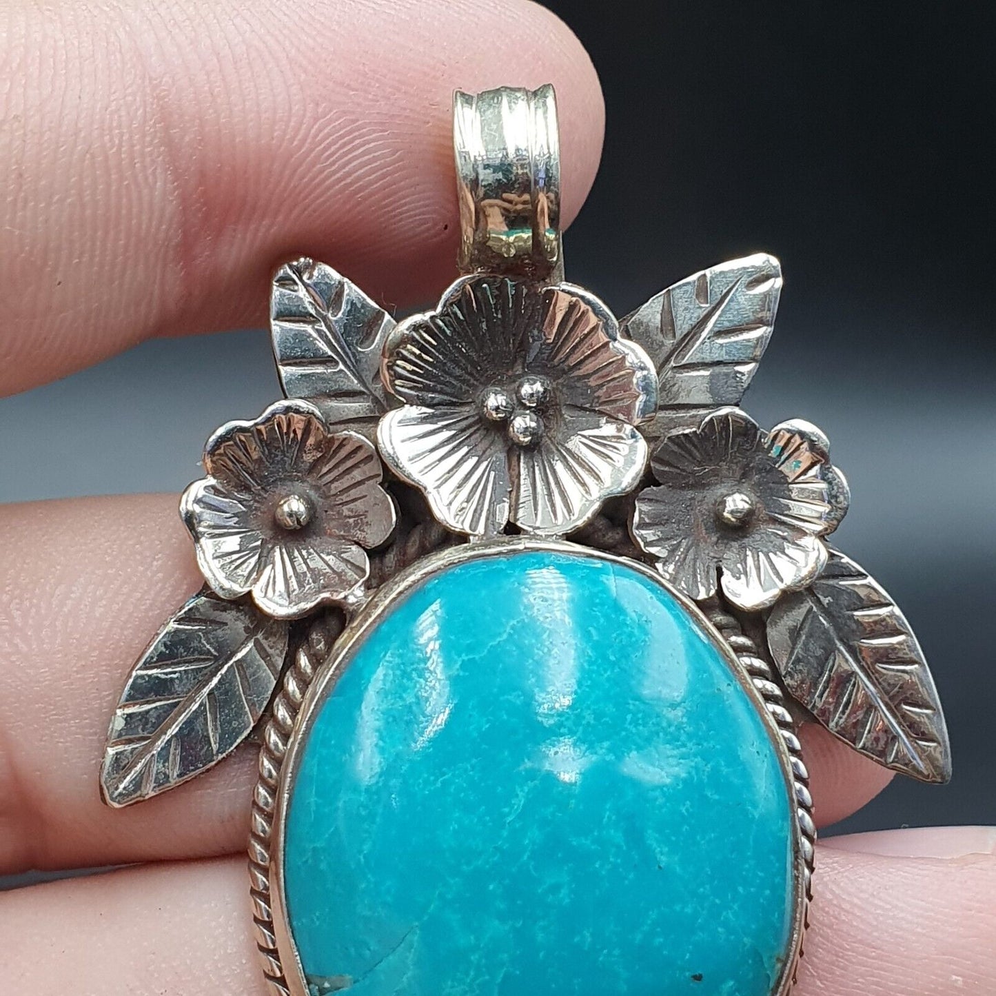 GROSSE HERREN-Halskette im VINTAGE-Stil, natürlicher blauer tibetischer Türkis-Mix, SILBER-BH-Anhänger