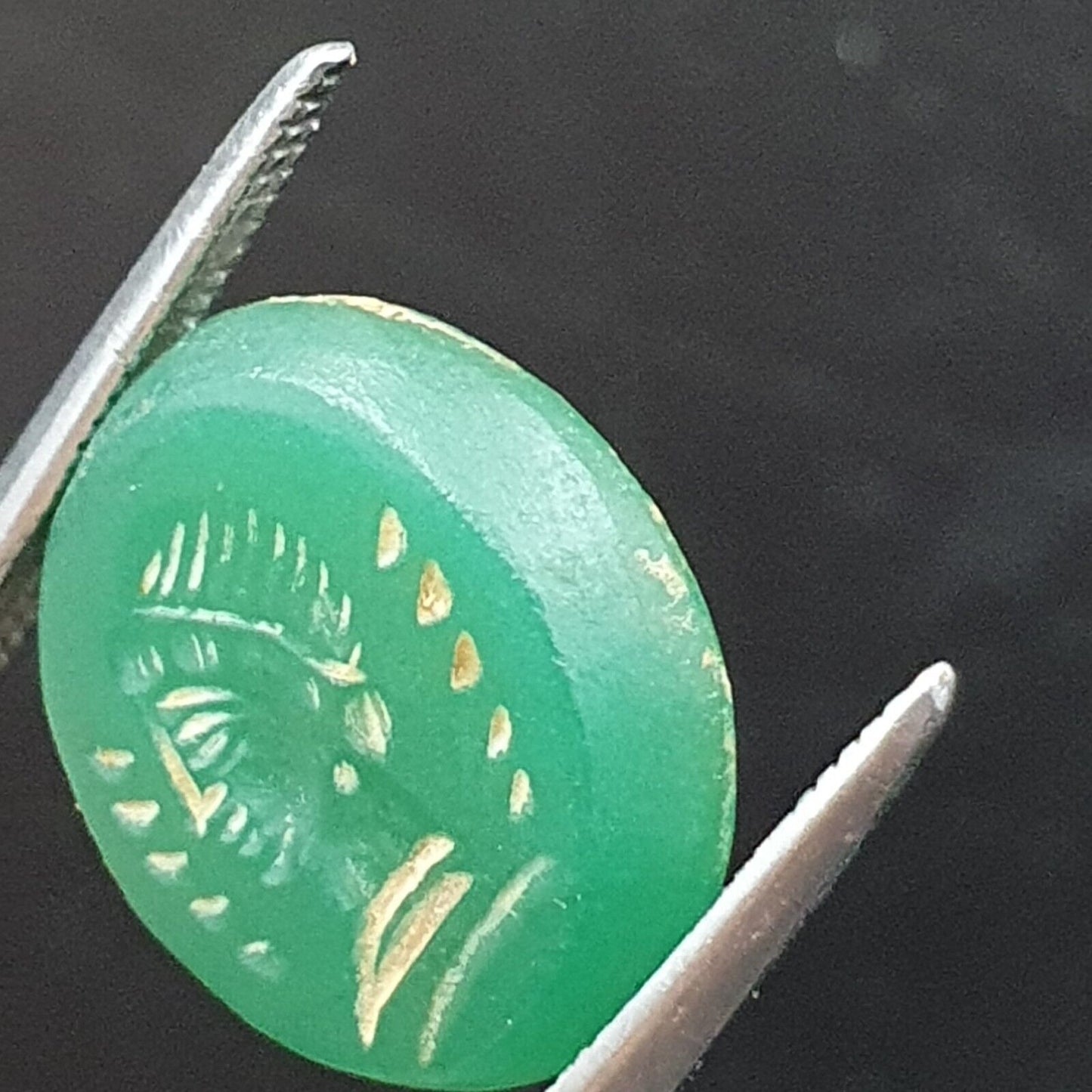古董綠瑪瑙印章珠“皇后，凹雕郵票戒指凸圓形